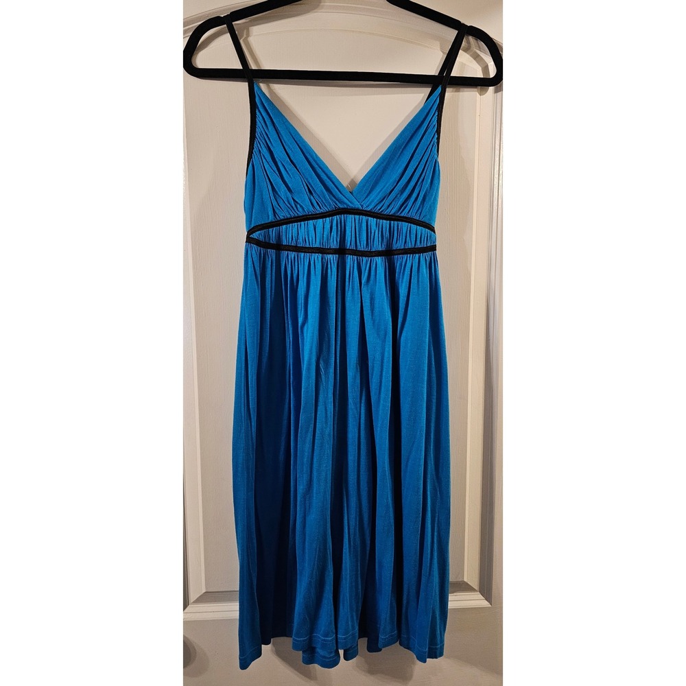 Forever 21 Women Blue Empire Waist Mini Dress Black Trim Spaghetti Strap‎ Small